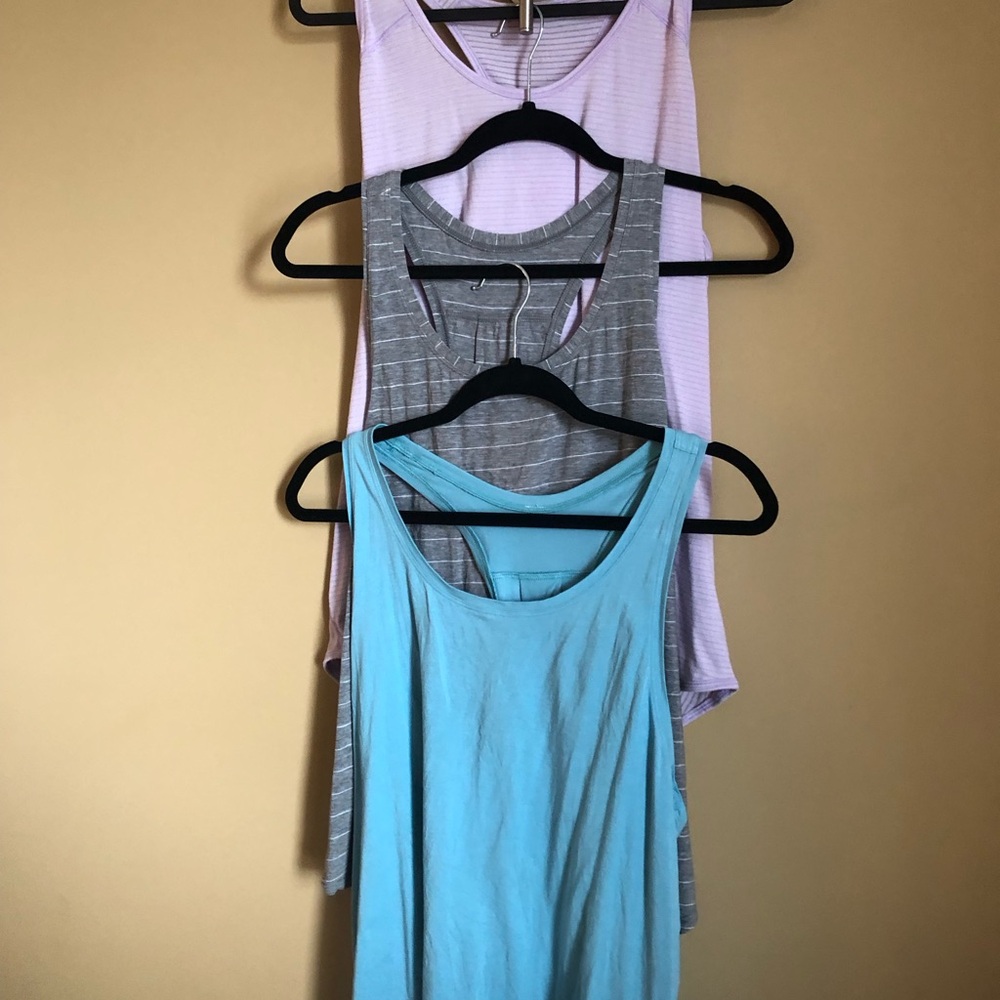 Set of 3 Lulu lemon athletica Women's Tank Tops - Light Blue, Gray, Lavender